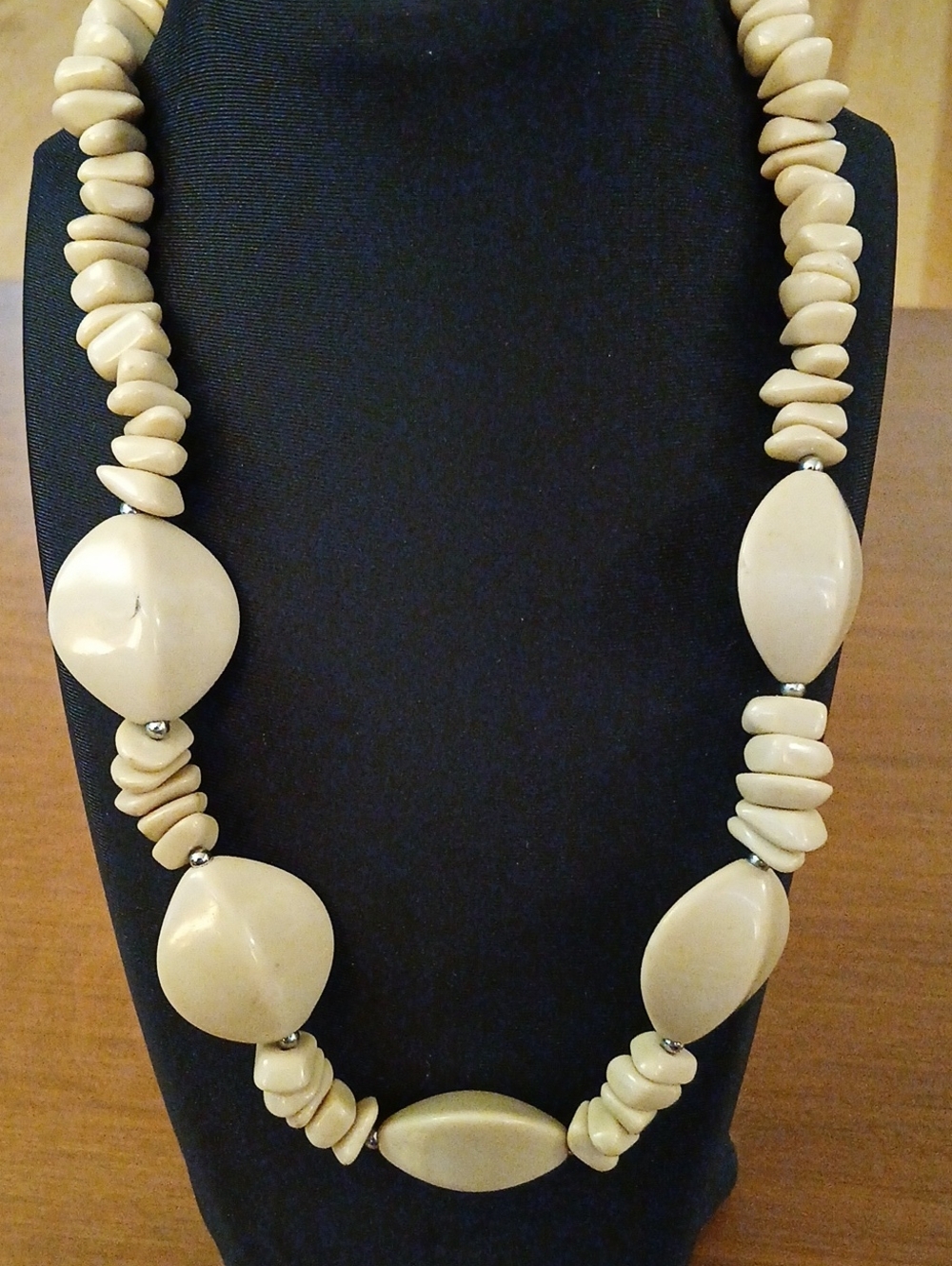 Beige Statement Bead Necklace - Women Jewelry 16"